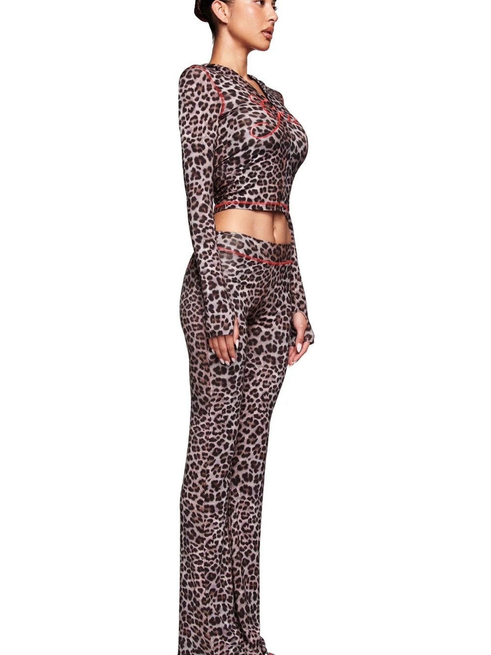 I.AM.GIA Brown Leopard Print Long Sleeve Crop Top & Lounge Pants Set